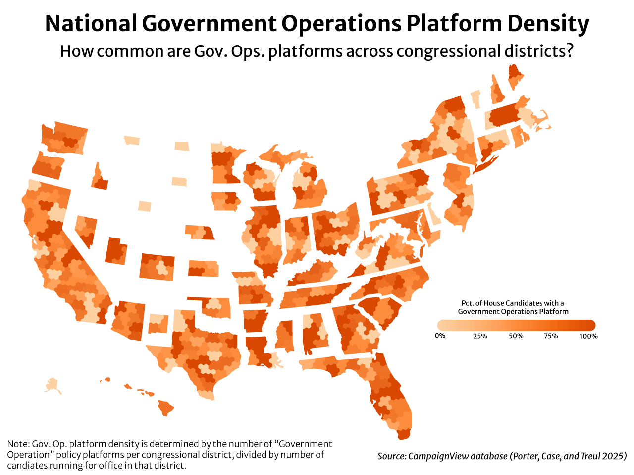 National Government Operations Platform Density - choropleth map of US congressional districts